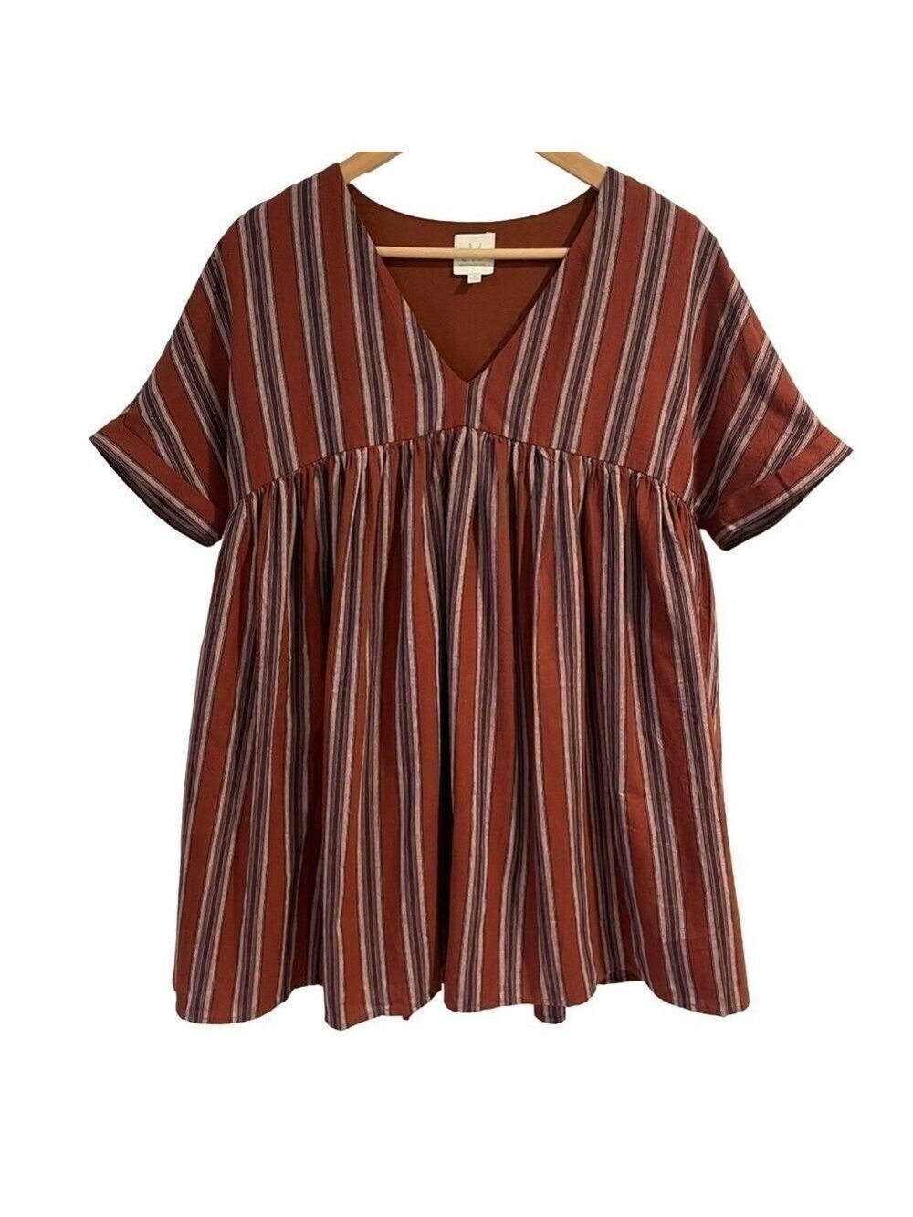 𝅺The Mint Julep Striped Tunic Sz S Oversized Shirt Peplum Cotton Rasta Boho VGUC